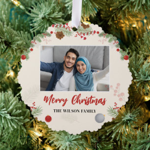 Hand Drawn frohe Weihnachten ein Foto Ornament Karte