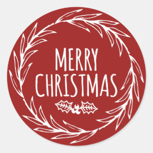 Hand Drawn Frohe Weihnachts-Wraath-Aufkleber Gesch Runder Aufkleber