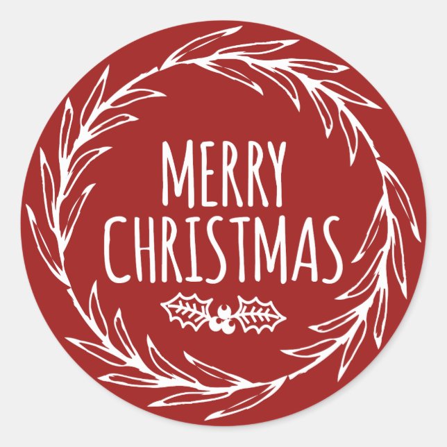 Hand Drawn Frohe Weihnachts-Wraath-Aufkleber Gesch Runder Aufkleber (Vorderseite)