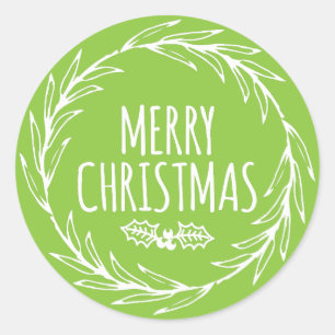 Hand Drawn Frohe Weihnachts-Wraath-Aufkleber Gesch Runder Aufkleber