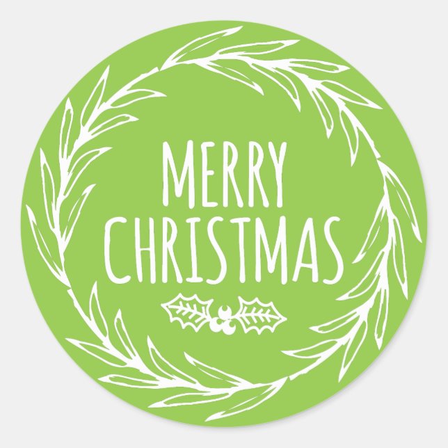 Hand Drawn Frohe Weihnachts-Wraath-Aufkleber Gesch Runder Aufkleber (Vorderseite)