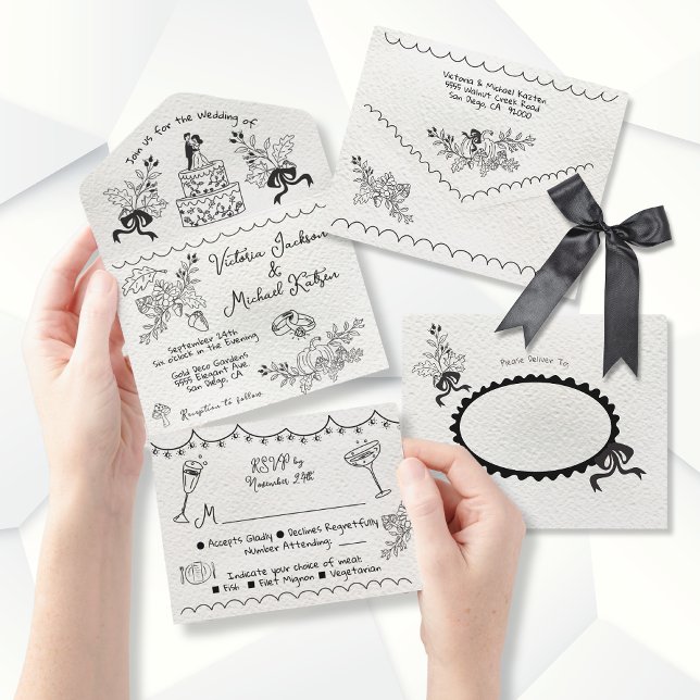 Hand Drawn funky Fall Doodle Hochzeit All In One Einladung (Von Creator hochgeladen)
