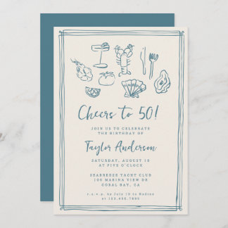 Hand Drawn Funky Nautical Beach 50. Geburtstag Einladung