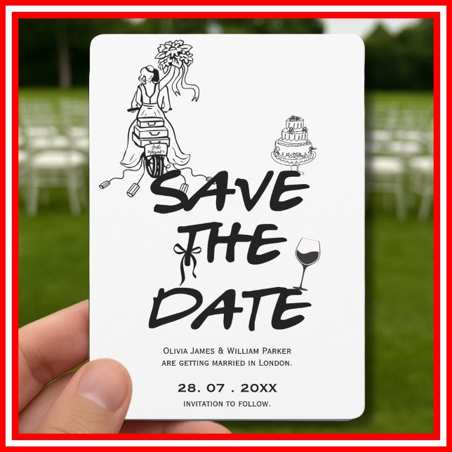 Hand Drawn Funky Whimsical Minimalistisch Wedding Save The Date (Von Creator hochgeladen)