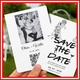 Hand Drawn Funky Whimsical QR Code Wedding FOTO Save The Date