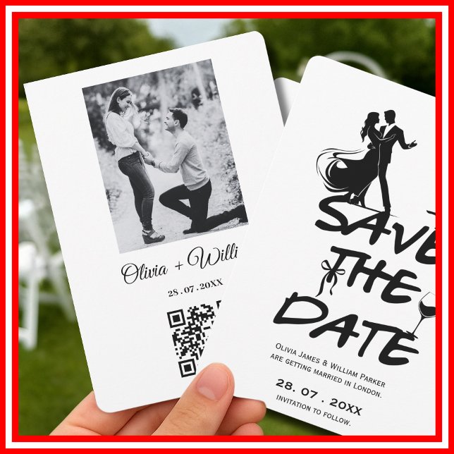 Hand Drawn Funky Whimsical QR Code Wedding FOTO Save The Date (Von Creator hochgeladen)