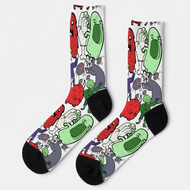 Hand drawn Ghost cartoon Modern artwork white red Socken (Linkes Detail)