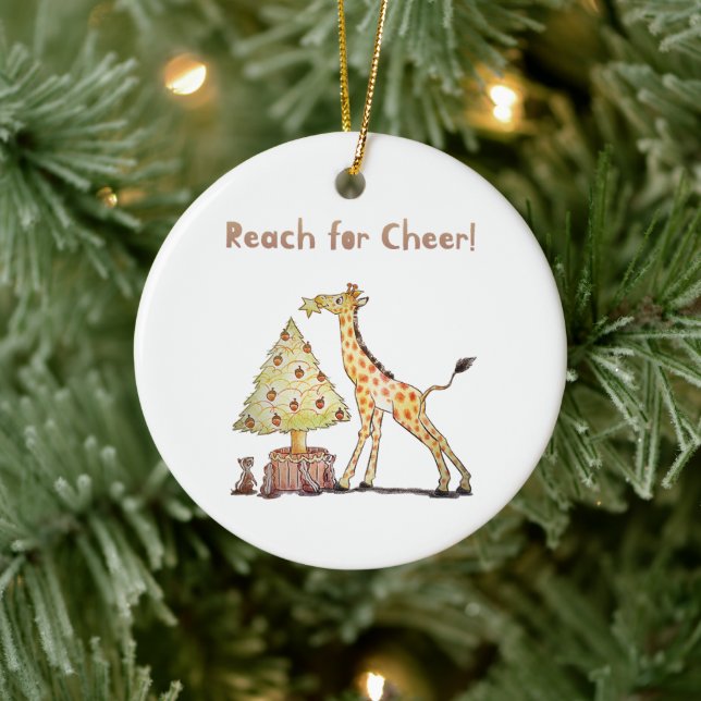 Hand-Drawn Giraffe Christmas Tree Art Keramik Ornament (Baum)