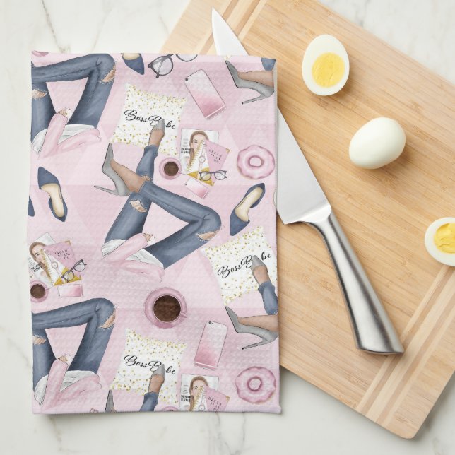 Hand Drawn Girl Boss Geschirrtuch (Viertel Falte)