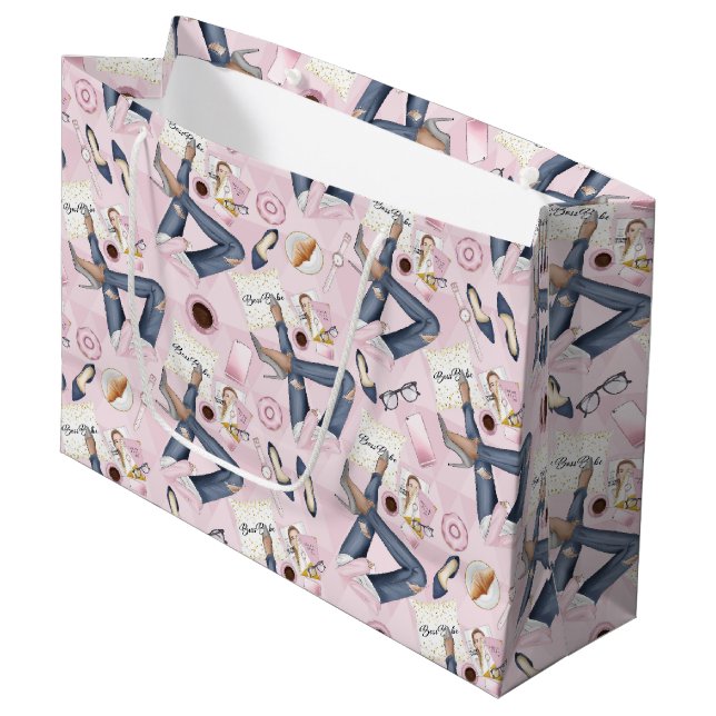 Hand Drawn Girl Boss Große Geschenktüte (Vorderseite Schrägansicht)