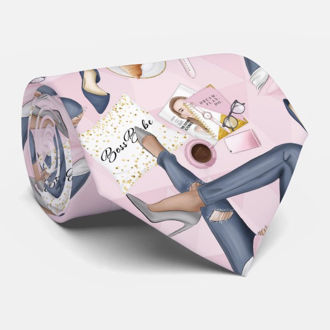 Hand Drawn Girl Boss Krawatte (Gerollt)