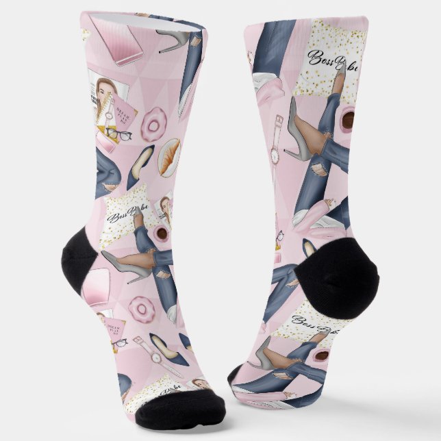 Hand Drawn Girl Boss Socken (Gewinkelt)