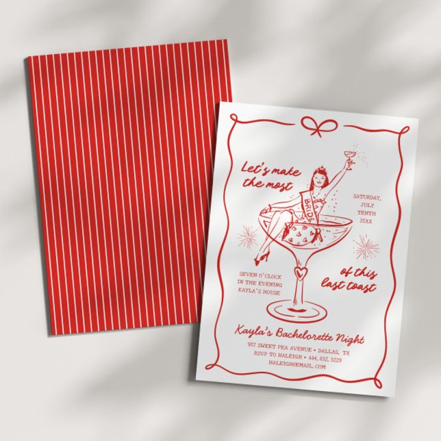 Hand Drawn Girls' Night Red Champagne Bachelorette Einladung (Von Creator hochgeladen)