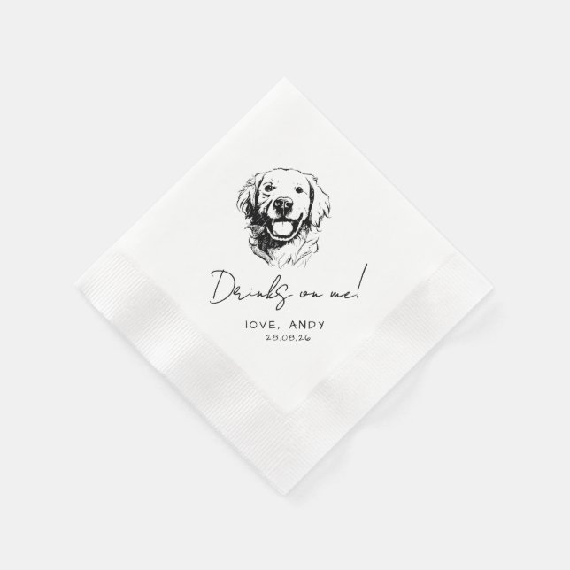 Hand Drawn golden retriever Drinks on me Cocktail Serviette (Ecke)