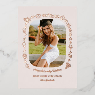Hand Drawn Grad Announcement Foil Card with Photo  Folieneinladung
