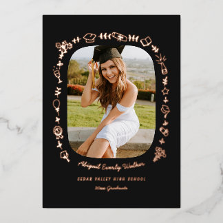 Hand Drawn Grad Announcement Foil Card with Photo Folieneinladung