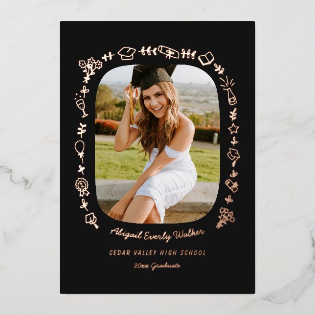 Hand Drawn Grad Announcement Foil Card with Photo  Folieneinladung (Vorderseite)