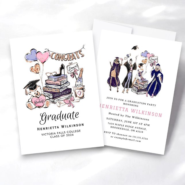 Hand Drawn Graduate Books Graduate Celebration Einladung (Von Creator hochgeladen)