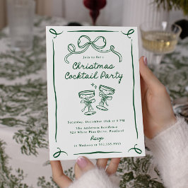 Hand-Drawn Green Bow Christmas Cocktail Party Einladung