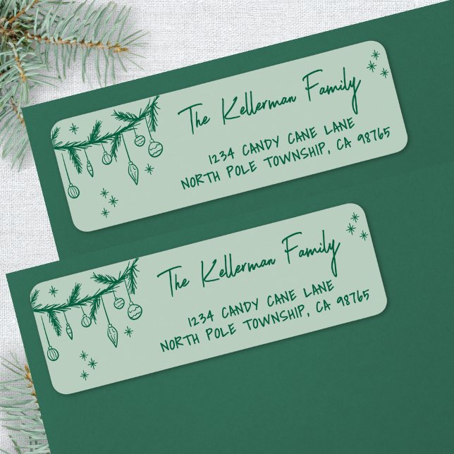 Hand Drawn Green Christmas Rücksendeadresse (Hand Drawn Green Christmas Return Address label)