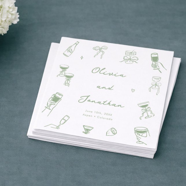 Hand Drawn Green Wedding Serviette (Von Creator hochgeladen)