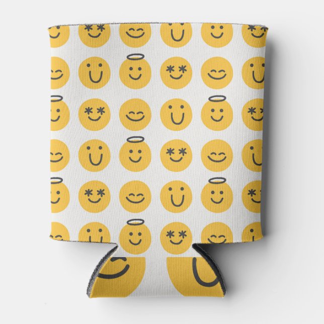 Hand Drawn Happy Emoji Pattern Dosenkühler (Vorderseite)
