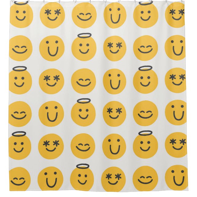 Hand Drawn Happy Emoji Pattern Duschvorhang (Vorderseite)