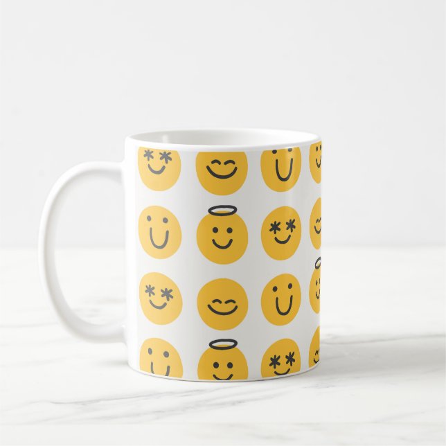 Hand Drawn Happy Emoji Pattern Kaffeetasse (Links)