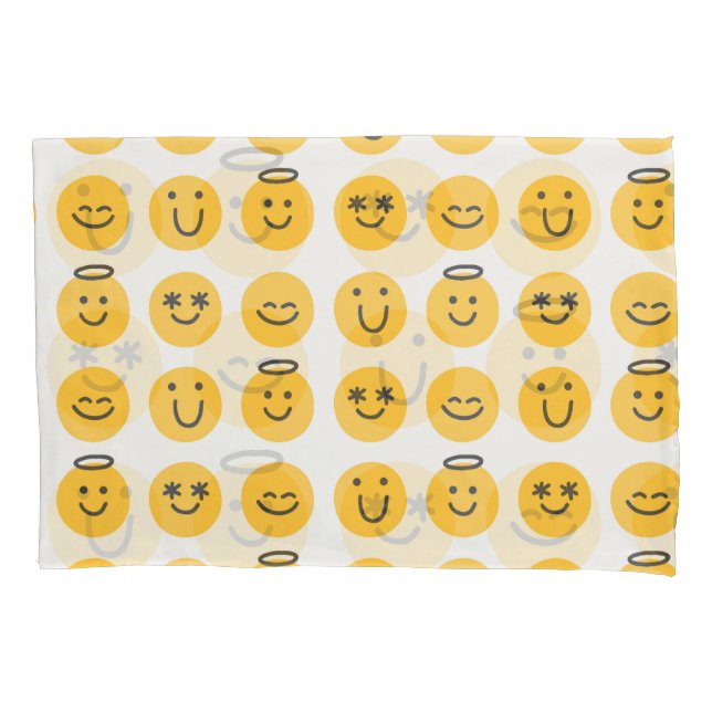 Hand Drawn Happy Emoji Pattern Kissenbezug (Vorderseite)