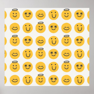 Hand Drawn Happy Emoji Pattern Poster