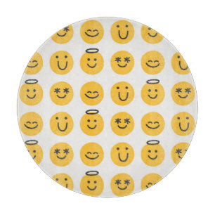 Hand Drawn Happy Emoji Pattern Schneidebrett