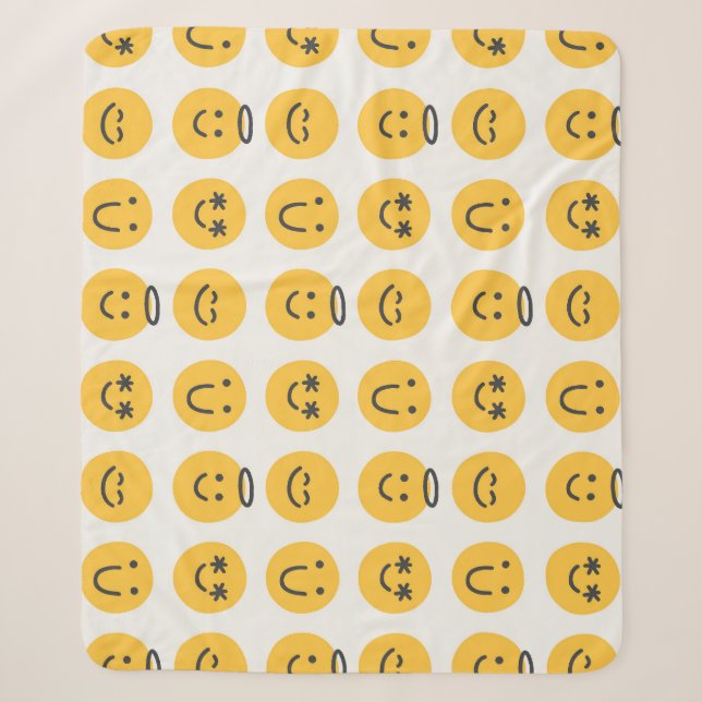 Hand Drawn Happy Emoji Pattern Sherpadecke (Vorderseite)