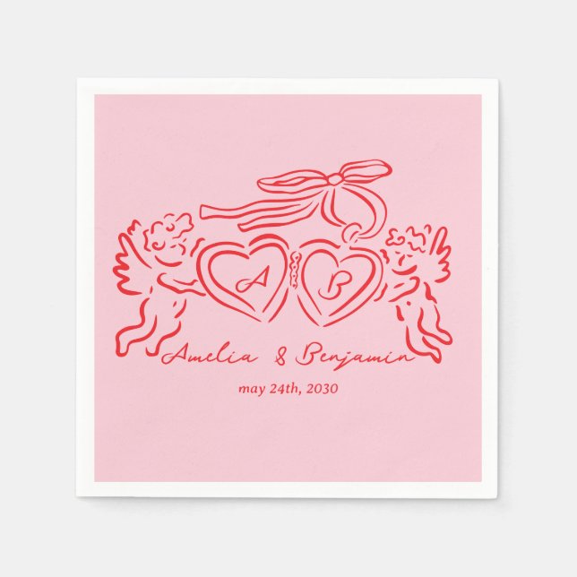 hand drawn heart couple whimsical wedding serviette (Vorderseite)