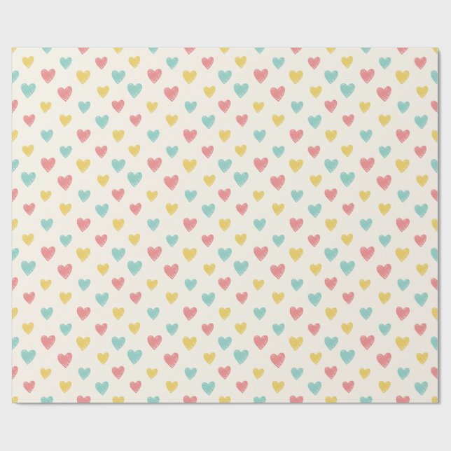 Hand Drawn Heart Doodle Pattern Wrapping Paper Geschenkpapier (Flach)