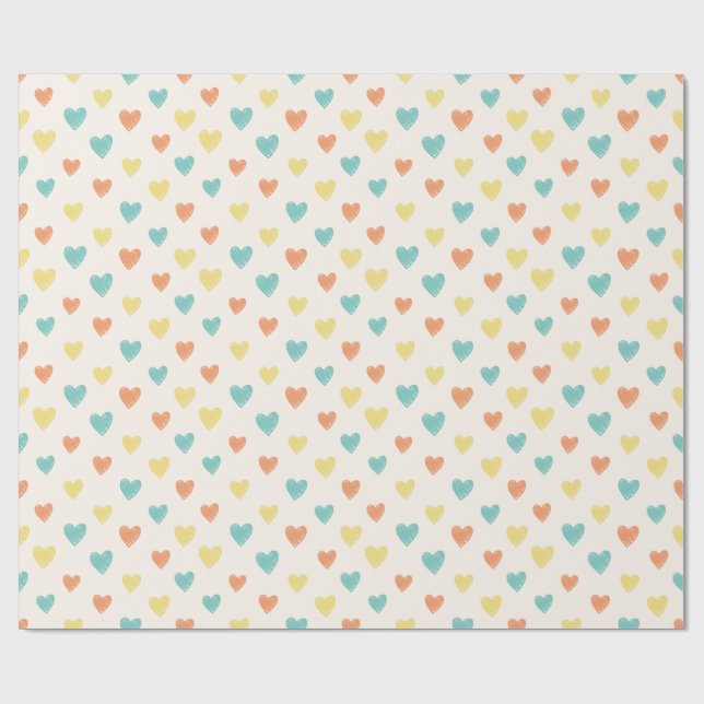 Hand Drawn Heart Doodle Pattern Wrapping Paper Geschenkpapier (Flach)