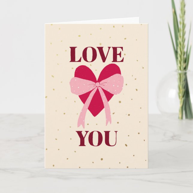 hand drawn heart with bow love you Valentine's Day Karte (Vorderseite)
