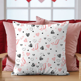 Hand Drawn Hearts Pillow Romantic Love Gift Design Kissen