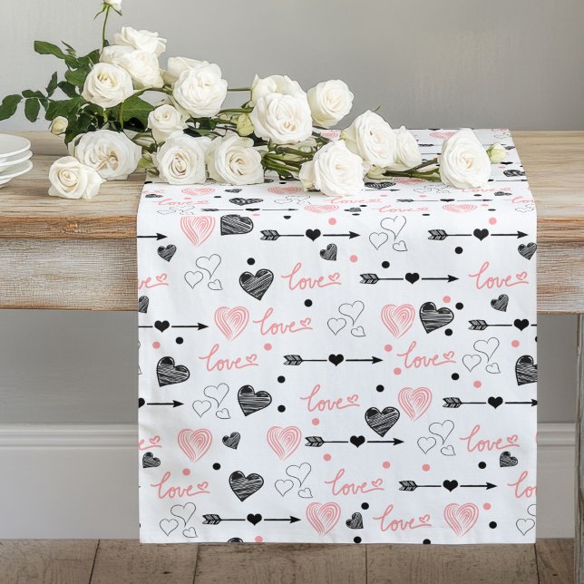 Hand Drawn Hearts Sweet 25th Anniversary Love Gift Großer Tischläufer (Hand Drawn Hearts Sweet 25th Anniversary Love Gift Long Table Runner )