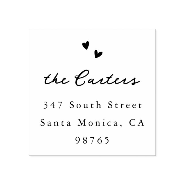 Hand Drawn Hearts Whimsical Script Name & Address Gummistempel (Prägung)