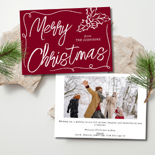 Hand Drawn Holly Berry Burgundy Foto Weihnachten