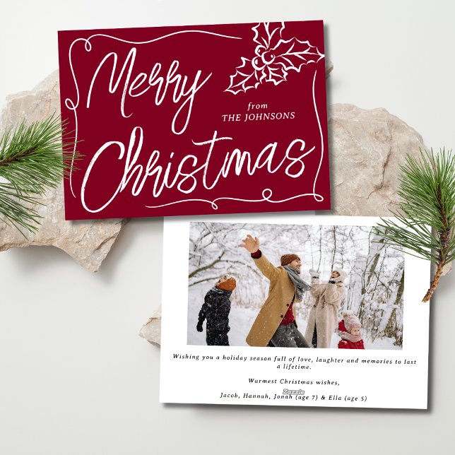 Hand Drawn Holly Berry Burgundy Foto Weihnachten (Von Creator hochgeladen)