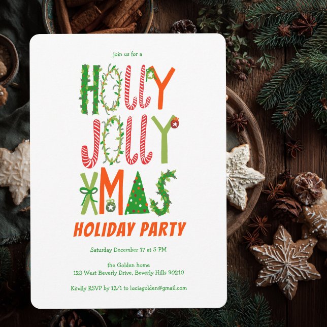Hand Drawn Holly Jolly Weihnachten CUSTOM Urlaub Einladung (Hand Drawn Holly Jolly Christmas CUSTOM Holiday Invitation
)