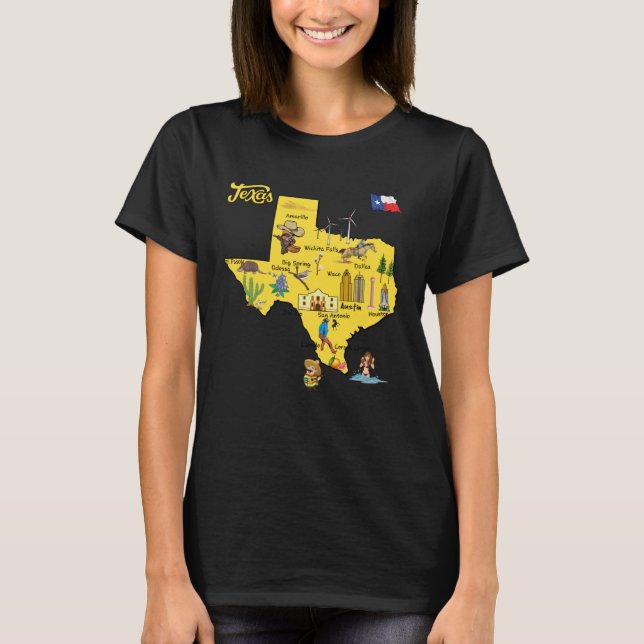 Hand Drawn Illustration of Texas Map Tourist Desti T-Shirt (Vorderseite)