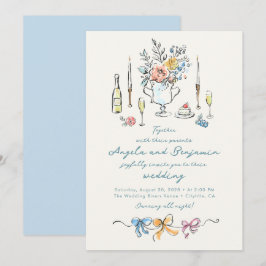 Hand Drawn Illustrations Whimsical French Wedding Einladung