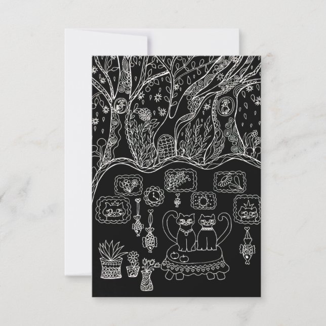 Hand-Drawn Intricate Cats Thank You Card Dankeskarte (Vorderseite)