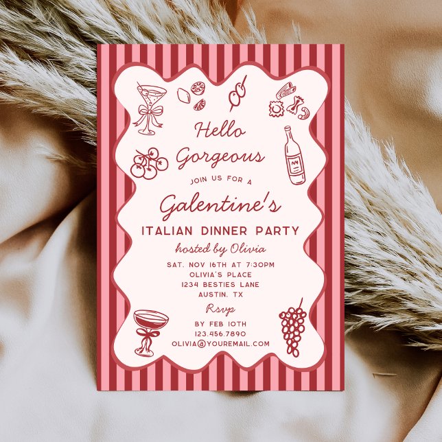 Hand Drawn Italian Pasta Dinner Galentines Party Einladung (Von Creator hochgeladen)