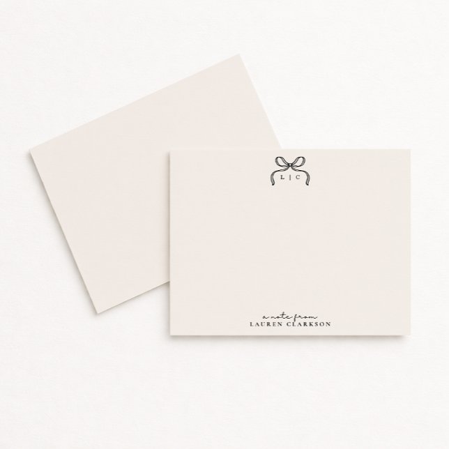 Hand Drawn Ivory and Black Bow Monogram Note Card Einladung (Von Creator hochgeladen)