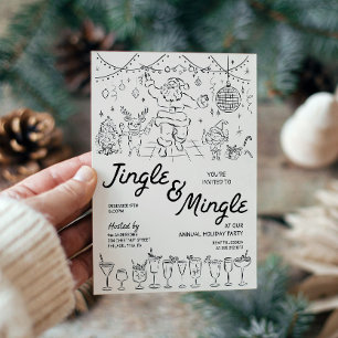 Hand Drawn Jingle und Mingle Weihnachts-Party Einladung
