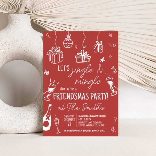 Hand Drawn Jingle und Mingle Weihnachts-Party Einladung (Funky Hand Drawn Jingle and Mingle Christmas Party Invitation)