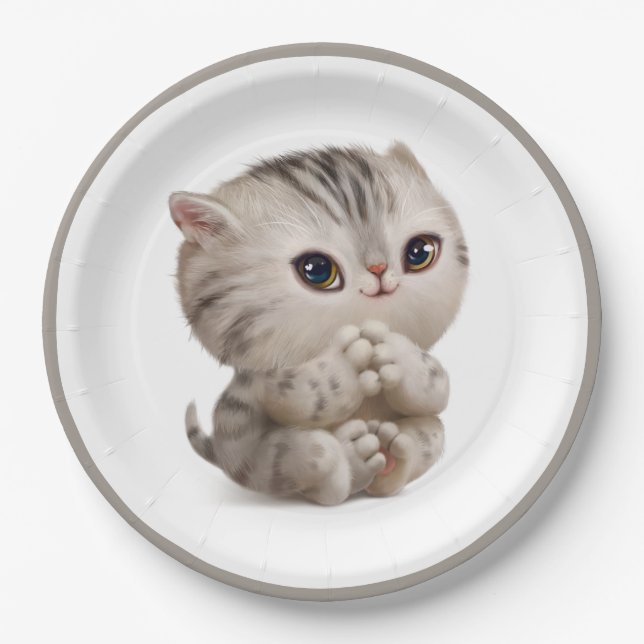 Hand Drawn Kitten mit Dankeschön Typografie-Klasse Pappteller (Vorderseite)